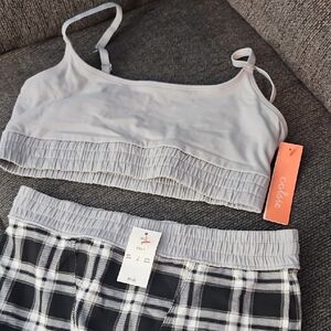 Colsie Light Gray Bralette and Black Plaid Shorts Set